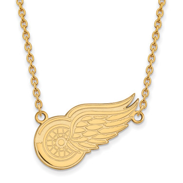 10k Yellow Gold NHL LogoArt Detroit Red Wings Large Pendant 18 inch Necklace