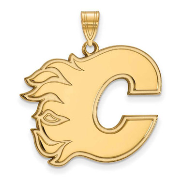 Image of Sterling Silver Gold-plated NHL LogoArt Calgary Flames Letter C Extra Large Pendant