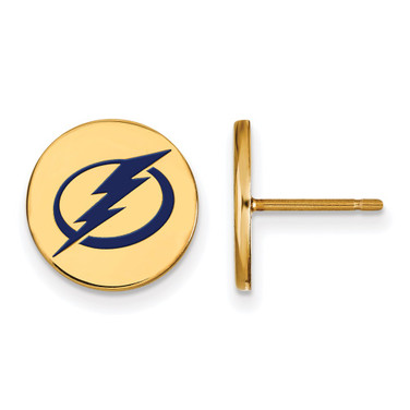 Sterling Silver Gold-plated NHL LogoArt Tampa Bay Lightning Small Enameled Disc Post Earrings