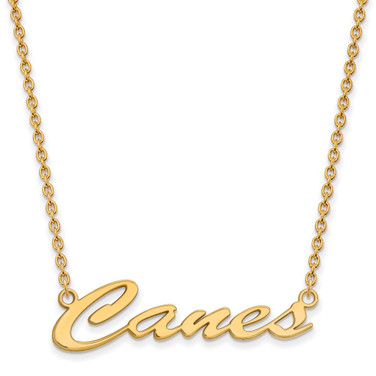 Sterling Silver Gold-plated LogoArt University of Miami Canes Script Medium Pendant 18 inch Necklace