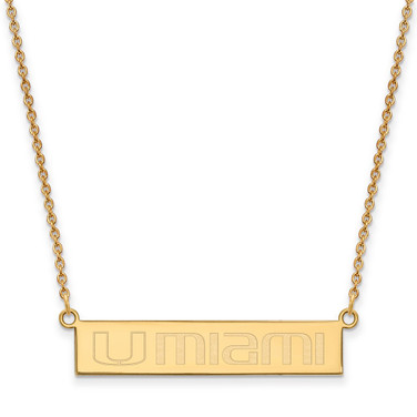 Sterling Silver Gold-plated LogoArt University of Miami Florida UMiami Small Bar 18 inch Necklace