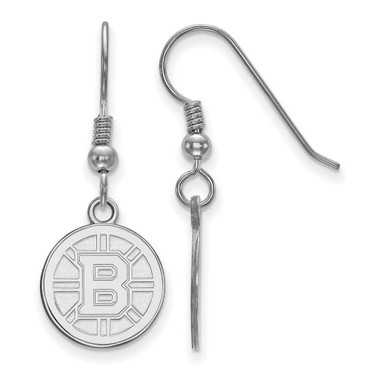 Image of Sterling Silver Rhodium-plated NHL LogoArt Boston Bruins Small Dangle Earrings