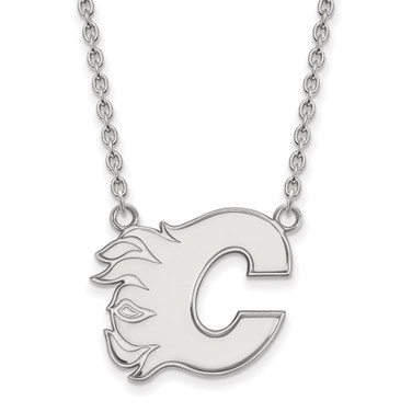 14k White Gold NHL LogoArt Calgary Flames Letter C Large Pendant 18 inch Necklace