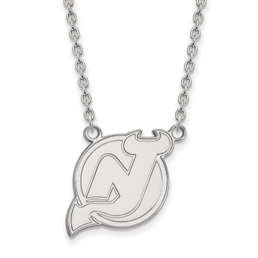Sterling Silver Rhodium-plated NHL LogoArt New Jersey Devils Large Pendant 18 inch Necklace