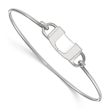 Sterling Silver Rhodium-plated LogoArt University of Miami Florida Letter U Small Center 7 inch Wire Bangle Bracelet