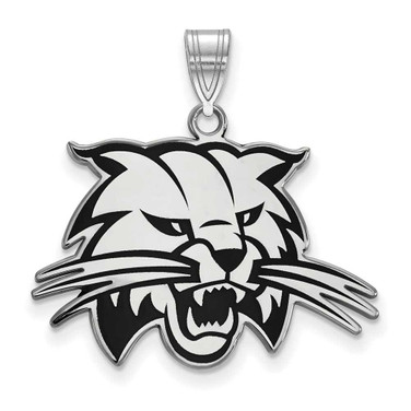 Image of Sterling Silver Rhodium-plated LogoArt Ohio University Bobcat Large Enameled Pendant