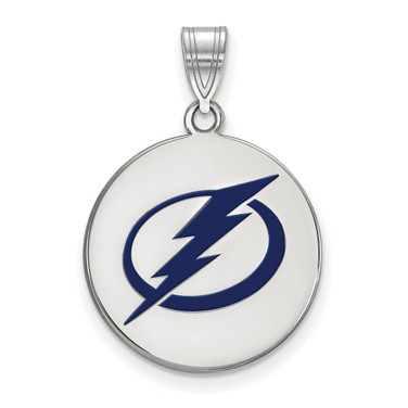Sterling Silver Rhodium-plated NHL LogoArt Tampa Bay Lightning Large Enameled Disc Pendant
