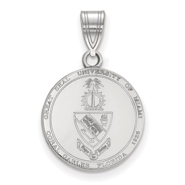 Sterling Silver Rhodium-plated LogoArt University of Miami Florida Medium Crest Pendant