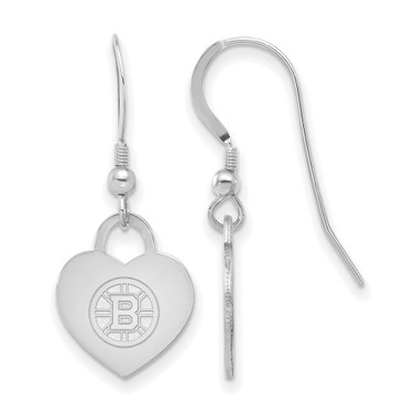 Sterling Silver Rhodium-plated NHL LogoArt Boston Bruins Heart Dangle Earrings