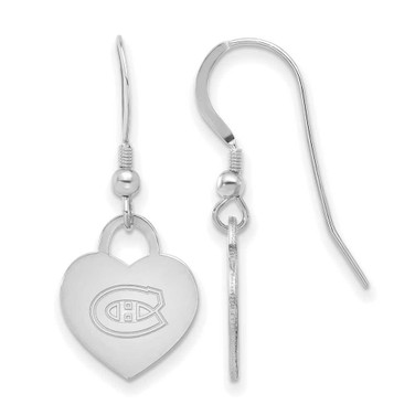 Image of Sterling Silver Rhodium-plated NHL LogoArt Montreal Canadiens Heart Dangle Earrings