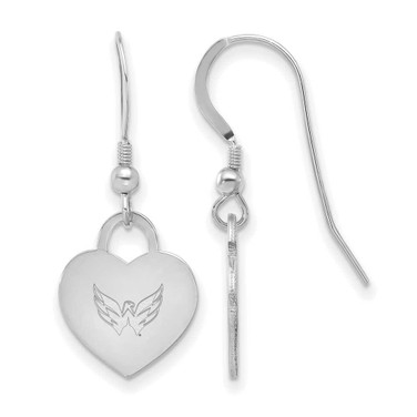 Image of Sterling Silver Rhodium-plated NHL LogoArt Washington Capitals Heart Dangle Earrings