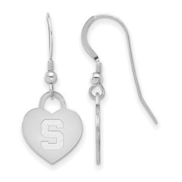 Sterling Silver Rhodium-plated LogoArt Michigan State University Heart Dangle Earrings