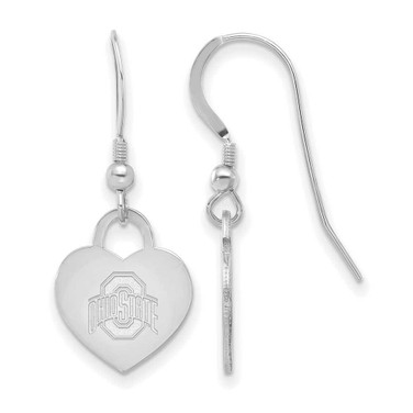 Image of Sterling Silver Rhodium-plated LogoArt The Ohio State Univ Heart Dangle Earrings