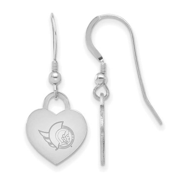 Image of Sterling Silver Rhodium-plated NHL LogoArt Ottawa Senators Heart Dangle Earrings