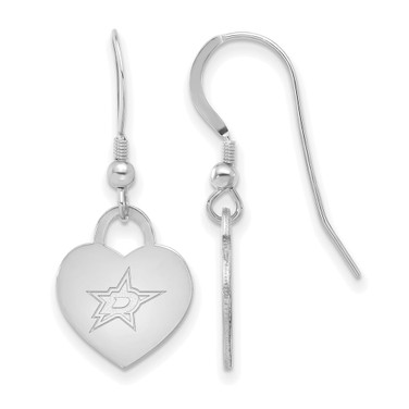 Sterling Silver Rhodium-plated NHL LogoArt Dallas Stars Heart Dangle Earrings