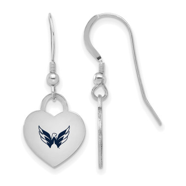 Sterling Silver Rhodium-plated NHL LogoArt Washington Capitals Enamel Heart Dangle Earrings