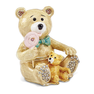 Luxury Giftware Pewter Bejeweled Crystals Gold-tone Enameled LOLLY BEARS Teddy Bears Trinket Box with Matching 18 Inch Necklace (Gifts)