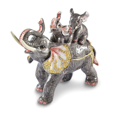 Luxury Giftware Bejeweled GERDA'S TWINS Elephant Family Trinket Box with Matching 18 inch Necklace (Gifts)