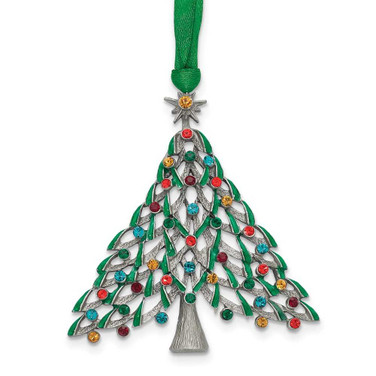 Image of Silver-tone Enameled Metal Story of the Christmas Tree with Multicolored Stones Ornament in Gift Box with Card (Gifts)
