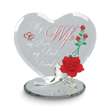 Glass Baron Handcrafted My Wife My Best Friend Red Rose Heart Glass Figurin (Gifts)