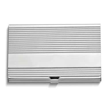 Silver-tone Ribbed Business Card Case (Gifts)