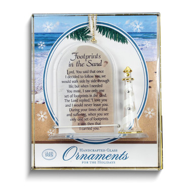 Glass Baron Sea Footprints Poem with Lighthouse Glass Ornament (Gifts)