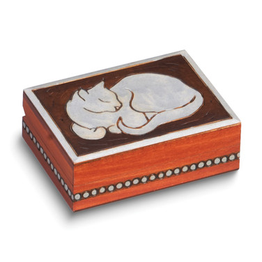 Cat Carved Painted Handcrafted Wood Keepsake Box (Gifts)