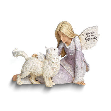 Heavenly Blessings ALWAYS IN OUR HEARTS Angel with Cat Memorial Stone Resin Figurine (Gifts)
