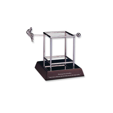 Image of Thinking Out of the Box Metal with Mahogany Finish Wood Base Inspirational Sculpture/Award (Gifts)