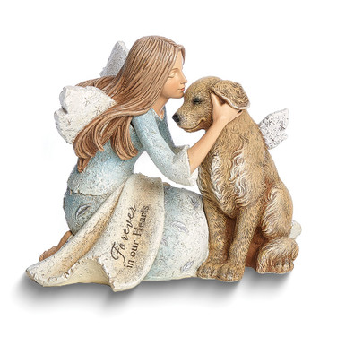 Heavenly Blessings FOREVER IN OUR HEARTS Angel with Dog Memorial Stone Resin Figurine (Gifts)
