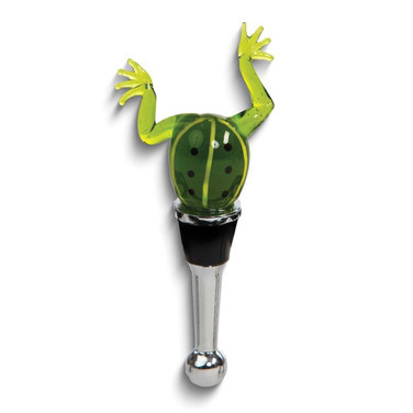 Image of Handcrafted Glass Green Frog Bottle Stopper (Gifts)