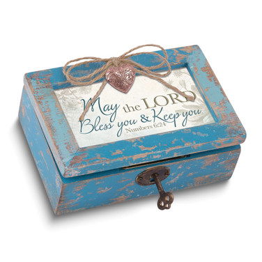 MAY THE LORD BLESS...Distressed Finish Wooden with Heart Locket Music Box (Plays How Great Thou Art) (Gifts)