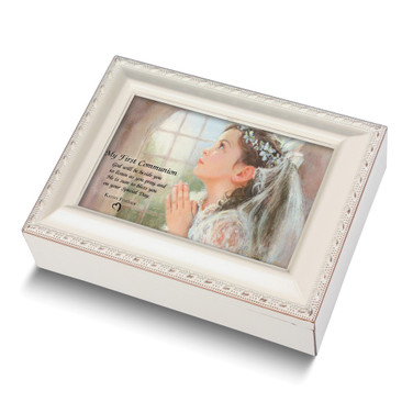 Girl White Resin MY FIRST COMMUNION Sentiment Music Box (Plays Ave Maria) GM11581 (Gifts)