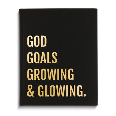 Thomas and Cocoa Black and Gold-tone Foil GOD GOALS GROWING AND GLOWING 8x10in 256 Lined Pages Desk Journal (Gifts)