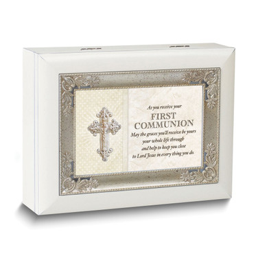 White Resin AS YOU RECEIVE YOUR FIRST COMMUNION Sentiment Music Box (Plays Ave Maria) (Gifts)