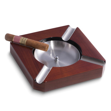 Lacquered Walnut Wood 4-Cigar Ashtray with Removable Stainless Steel Center (Gifts)