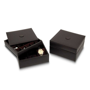 Image of Brown Leather Stackable Twenty Slot Cufflink and Six Watch Velour Lining Case (Gifts)