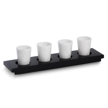 Beer Taster Flight with White Marble Shot Glasses on Black Marble Serving Tray (Gifts)