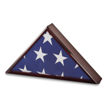 Image of Luxury Giftware Mahogany Matte Finish Poplar Veneer Glass Top Flag Collectors Box (Gifts)