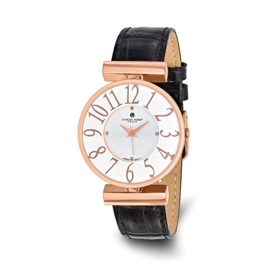 Image of Ladies Charles Hubert Pink-Plated Stainless Steel White Dial Watch