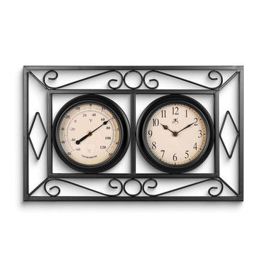 Bookend Side-by-Side 18.5x11 Metal Clock and Thermometer