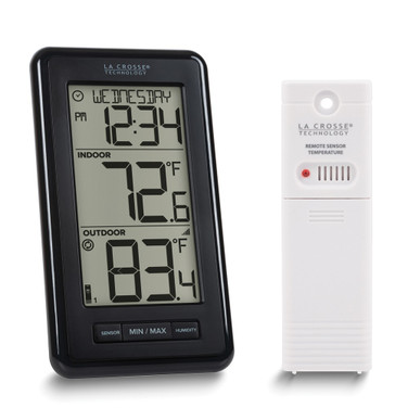 Black Wireless Digital Horizontal Indoor Outdoor Thermometer