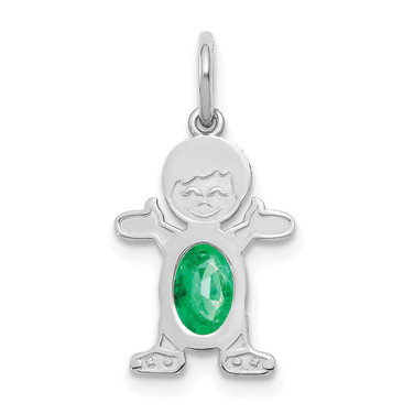 14K White Gold Boy 6x4 Oval Genuine Emerald-May Charm