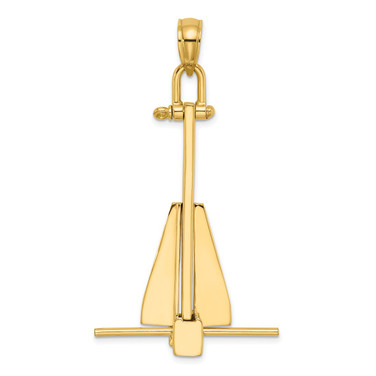 14K Yellow Gold 3-D Moveable Danforth Anchor Pendant