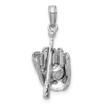 Image of 14K White Gold Polished 3-D Glove/Bat/Baseball Pendant