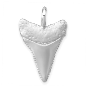 Sterling Silver Rhodium-Plated Brushed & Polished Great White Shark Tooth Pendant