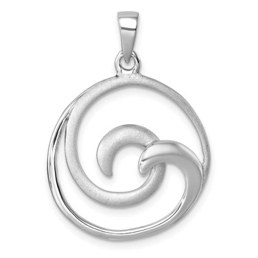 Image of Sterling Silver Rhodium-Plated Polished and Brushed Double Wave Pendant