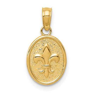 Image of 10K Yellow Gold Polished Small Fleur De Lis in Oval Pendant