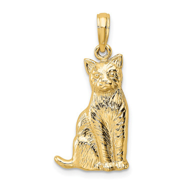 10K Yellow Gold Textured Sitting Cat Pendant