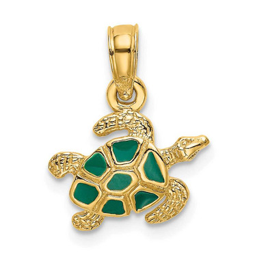 Image of 10K Yellow Gold Textured and Enameled Sea Turtle Pendant